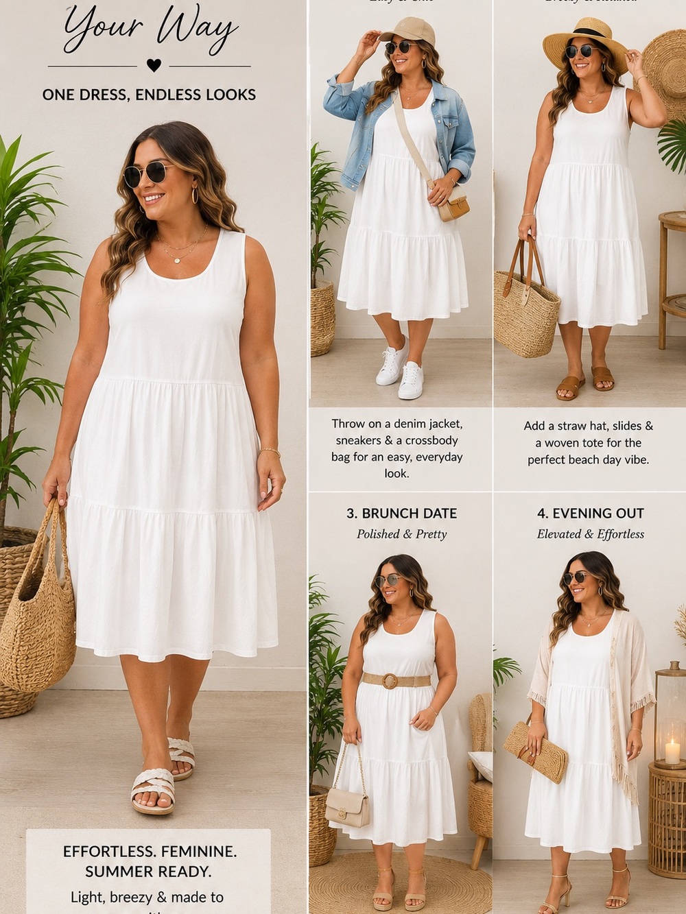 ⏰ Legacy White Tiered Midi Dress♥️